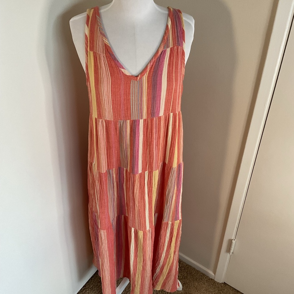 Marine Layer Corinne Striped Maxi Dress Pink Orange Tiered Boho Pocket Size L - Picture 6 of 9
